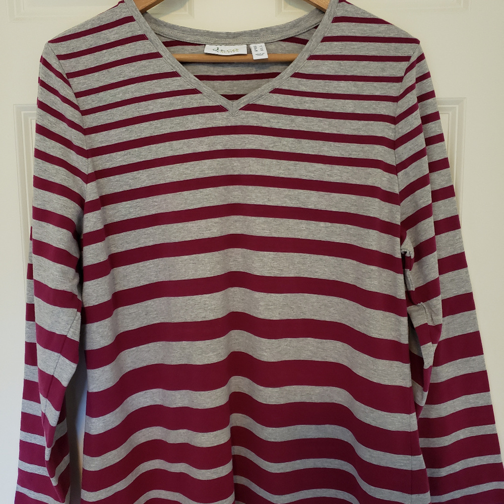 Denim & Co Active Striped V-neck Knit Top